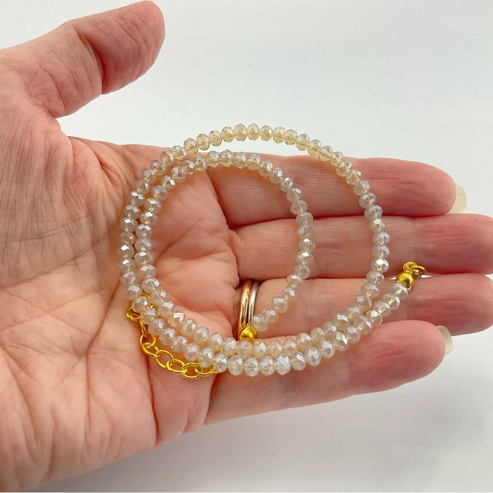 Opalescent Crystal Choker Necklace, Aura Effect, Neutral, Sparkly, Golden Aura - Picture 3 of 11